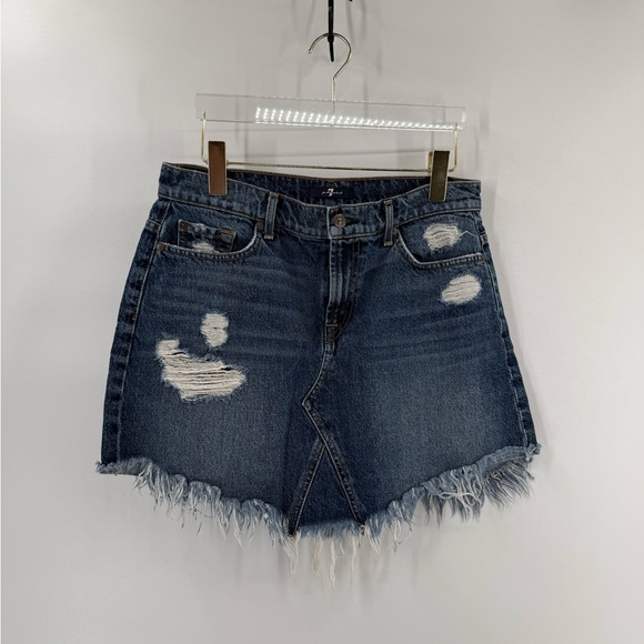 7 For All Mankind Distressed Denim Mini Skirt Size 28 - Picture 2 of 7